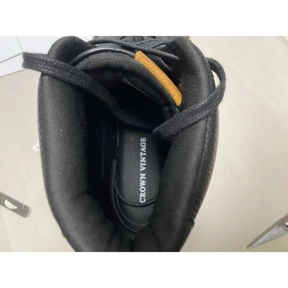 NWOB Crown Vintage DEVASSY Black Leather Lace Up Sneakers shoes Boots Mens 10M - Picture 5 of 6